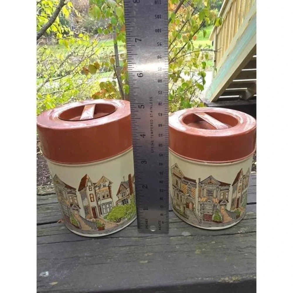 Vintage Takahashi San Francisco Victorian Houses Tin Canister Set, Set‎ of 4